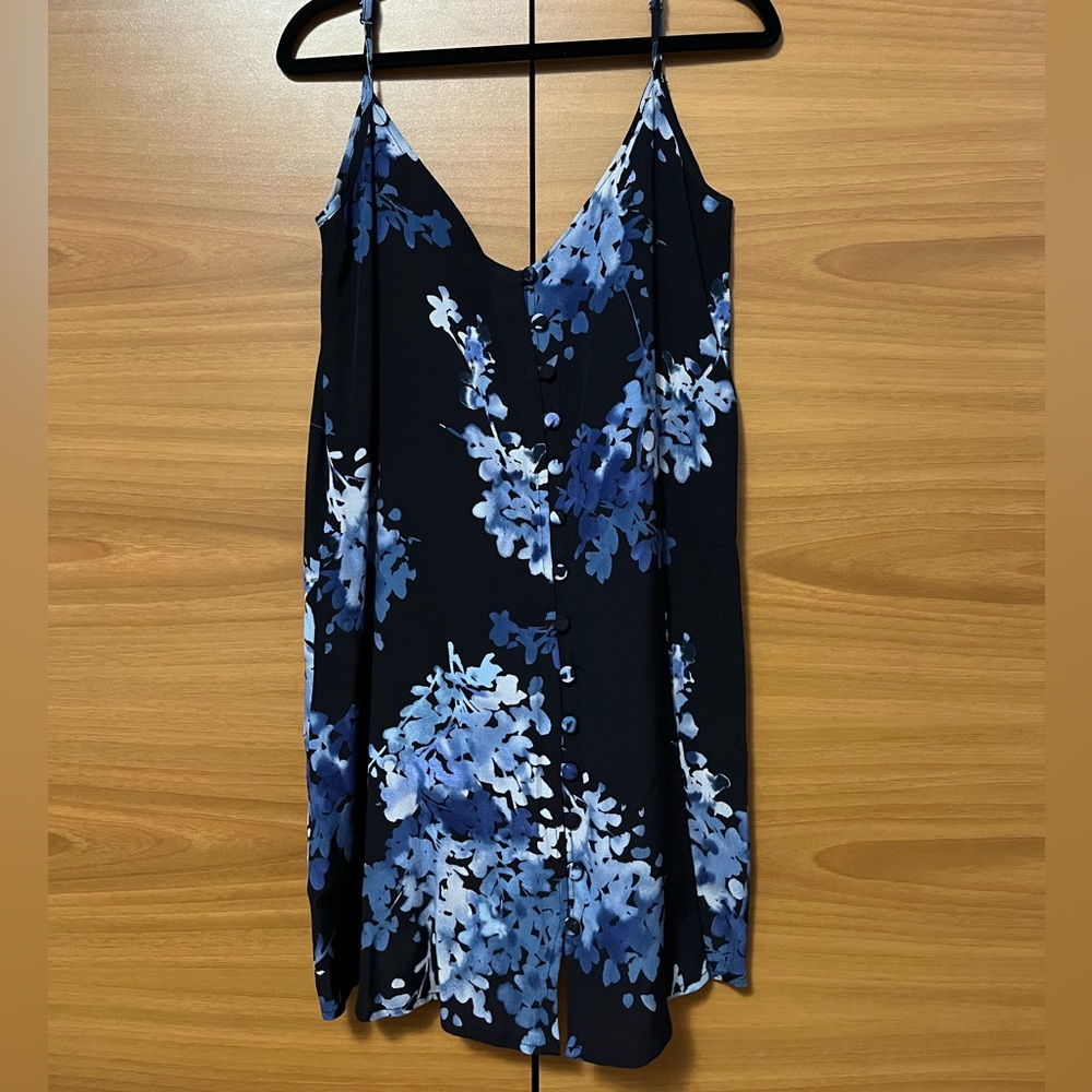 Olivaceous Black and Blue Floral Tank Mini Dress